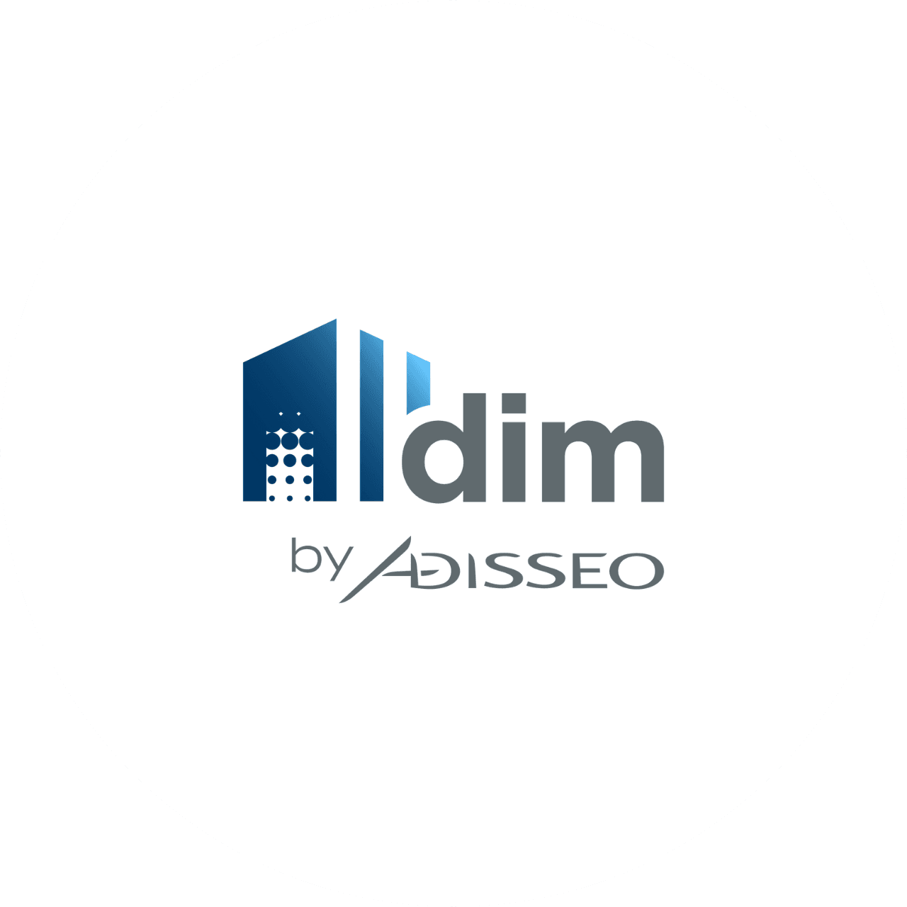 Logo Adim by Adisseo représentant un bâtiment bleu avec un texte gris.