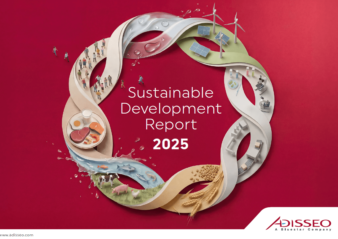 Illustration circulaire illustrant les concepts du développement durable, accompagnée du texte « Rapport sur le développement durable 2025 ».