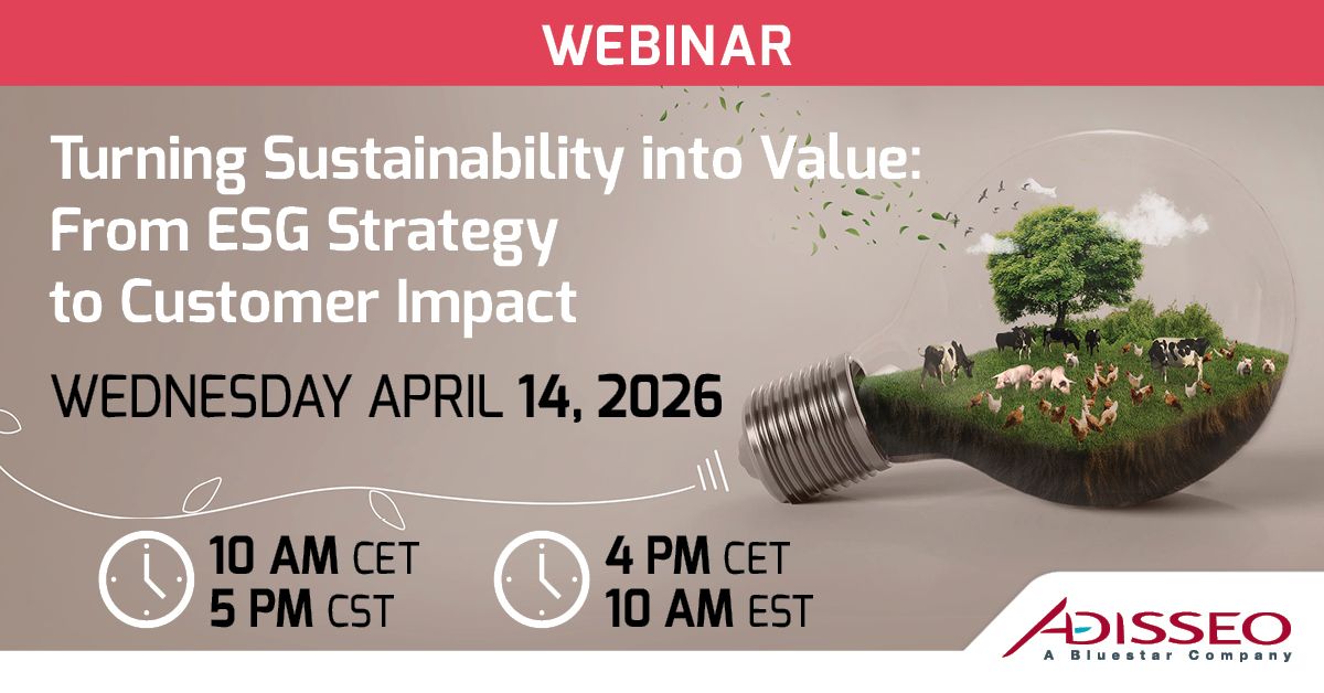 Webinar: 'Turning Sustainability into Value' on April 14, 2026, featuring an eco-lightbulb.