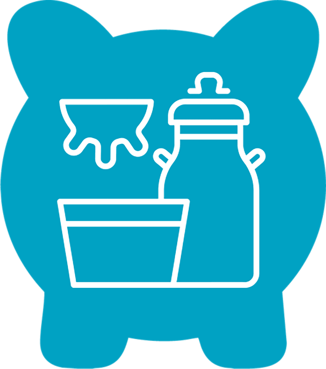 Icon of a piggy bank with a milk jug and bowl inside.