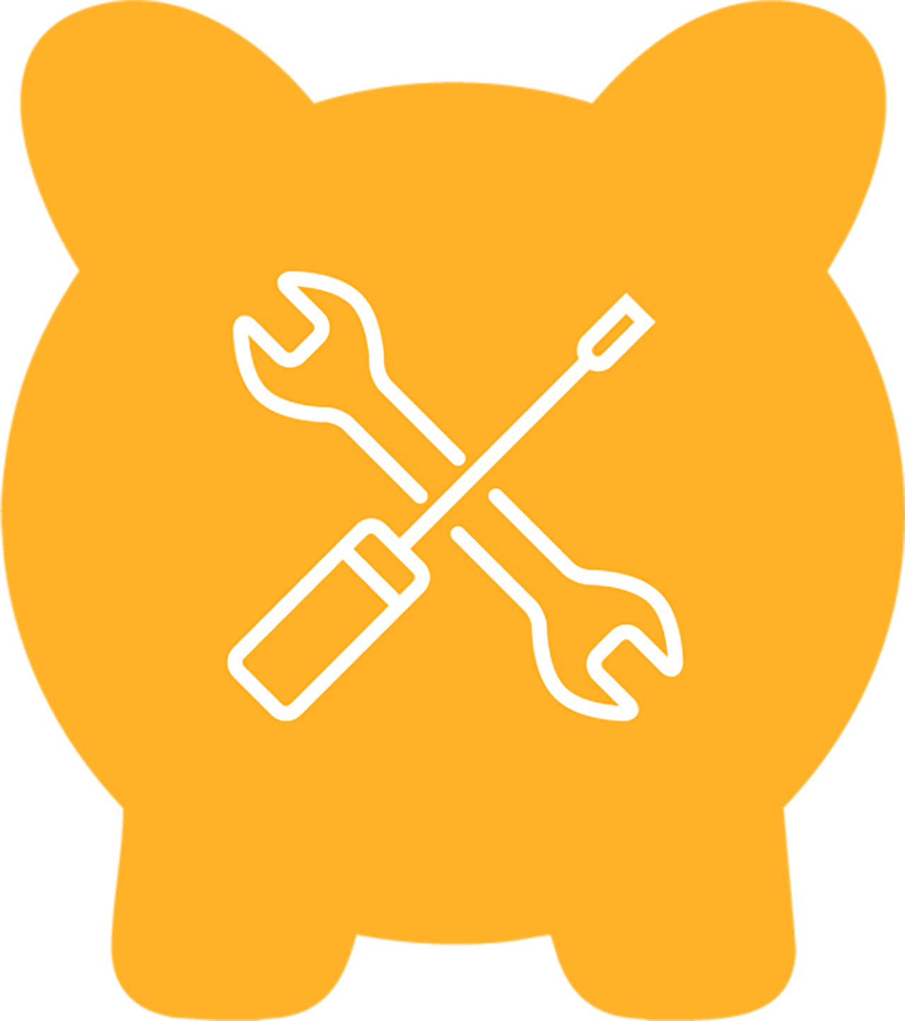 Icon of a piggy bank with a wrench and screwdriver inside.