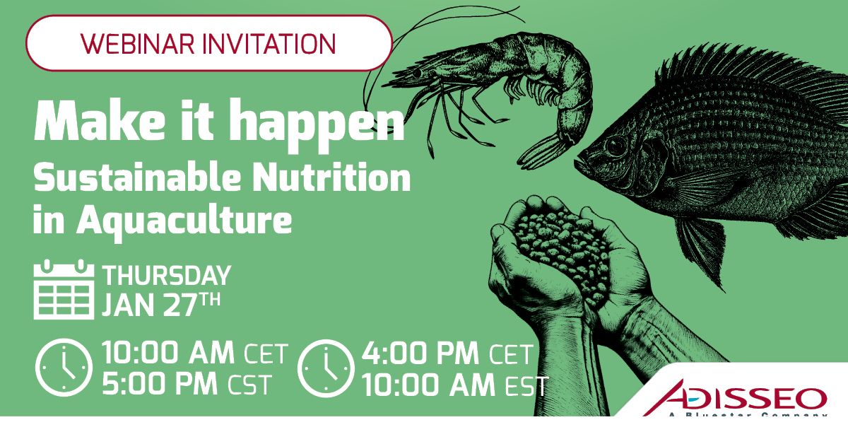 Invitation au webinaire : Nutrition durable dans l'aquaculture, avec des crevettes, du poisson et des granulés alimentaires.