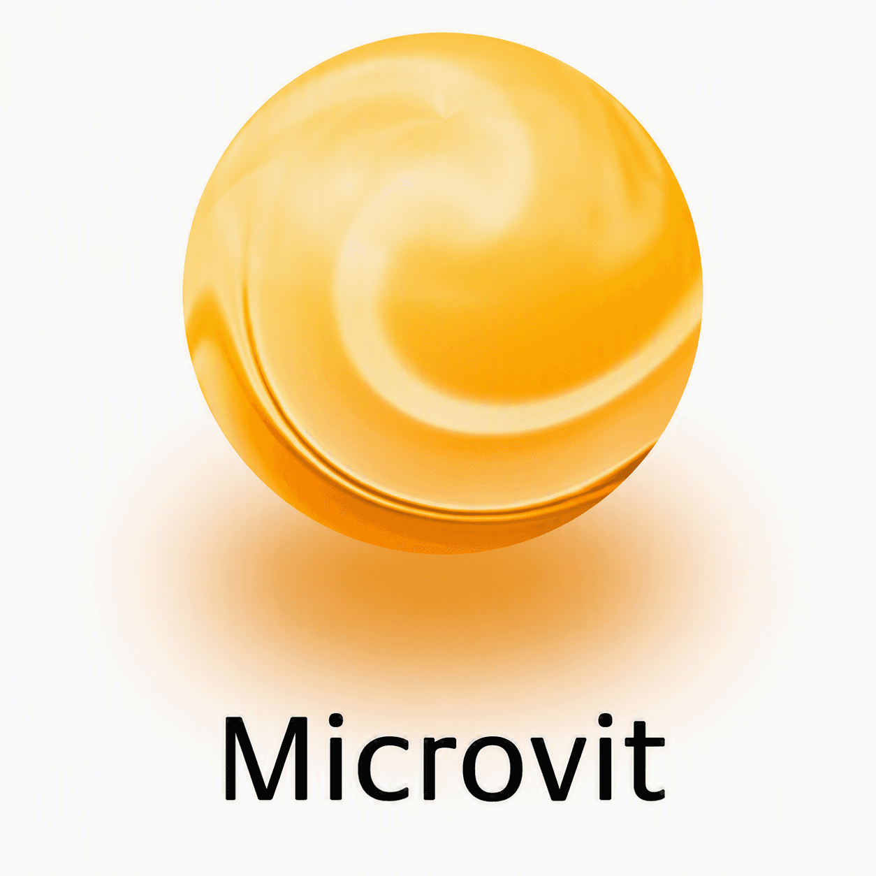 Logo représentant une sphère orange tourbillonnante au-dessus du mot « Microvit ».