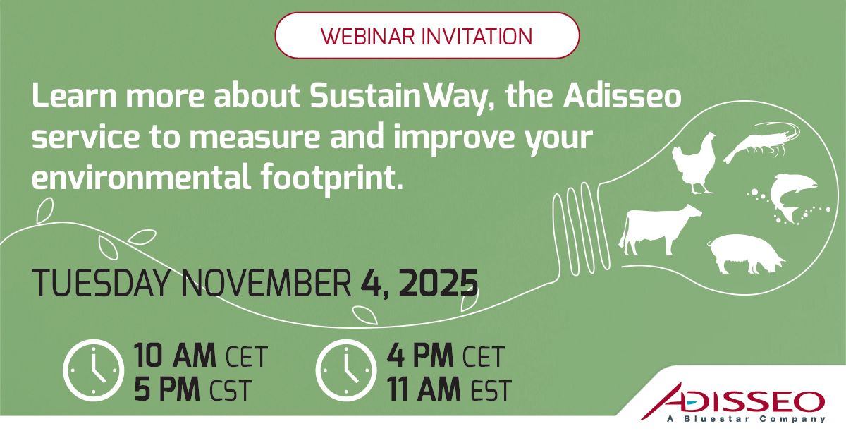 Webinar invitation for Adisseo's SustainWay service to measure environmental footprint.
