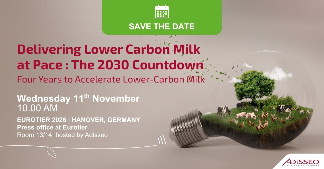 Event announcement for 'Delivering Lower Carbon Milk at Pace' featuring a sustainable lightbulb scene.